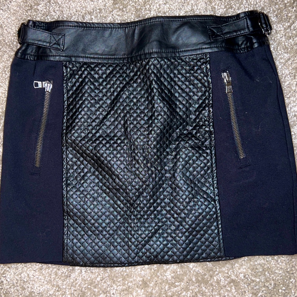 Armani Exchange Black Leather Moto Mini Skirt